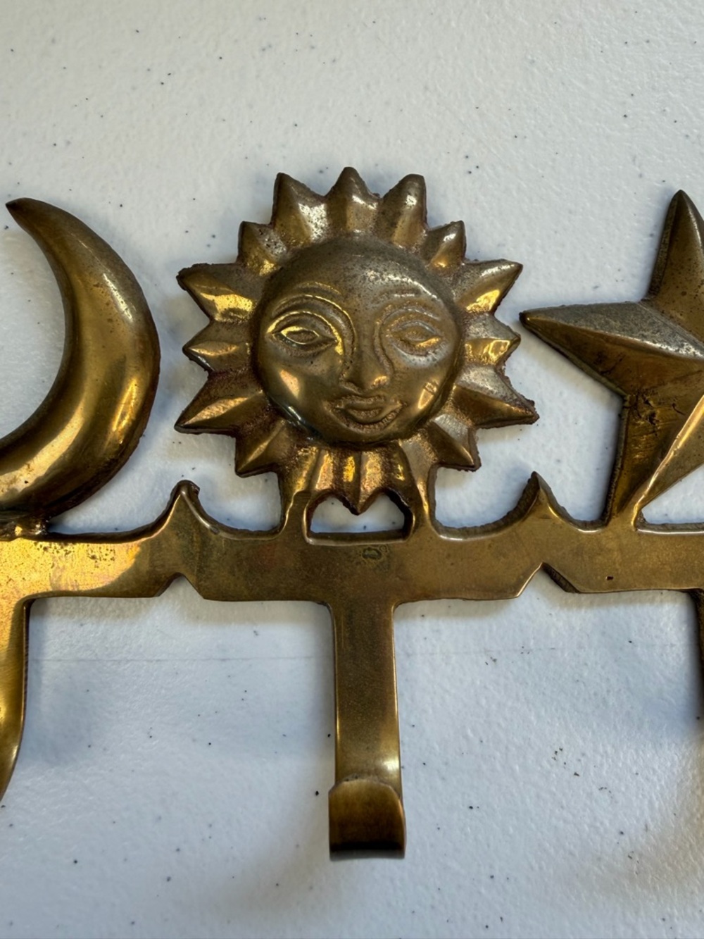 Vintage Brass Celestial Wall Hooks Sun Moon Stars Entryway Key Holder Boho 90s - Picture 4 of 9